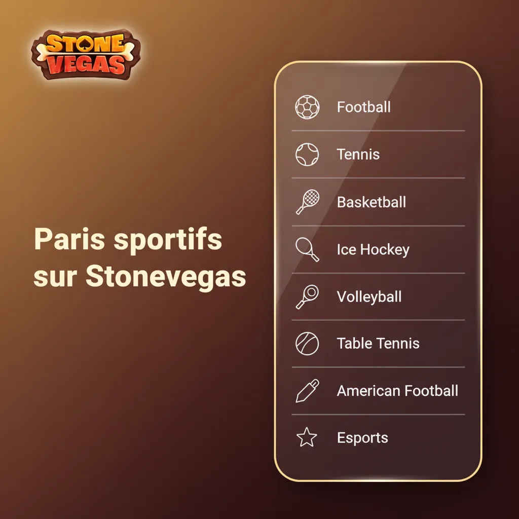 Interface Stonevegas Sports: paris en direct/pré‑match, cotes dynamiques, stats; foot, tennis, rugby, basket, cyclisme.