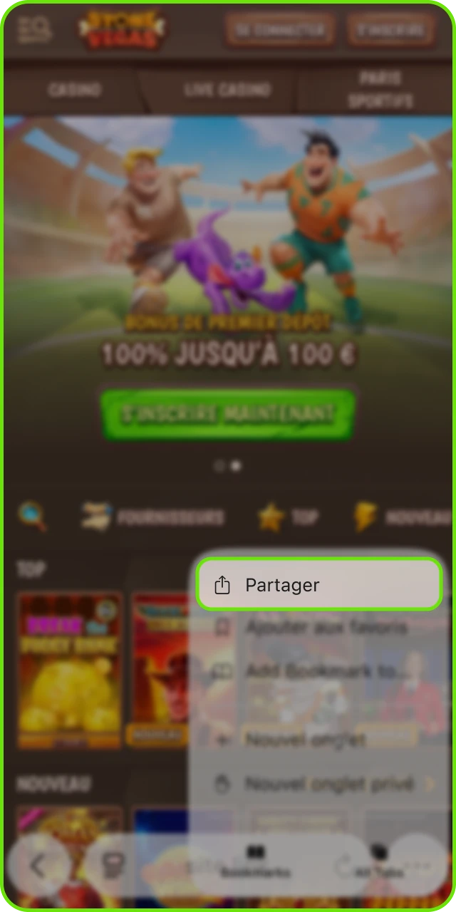 Trouvez le bouton de partage dans le navigateur de votre iPhone.