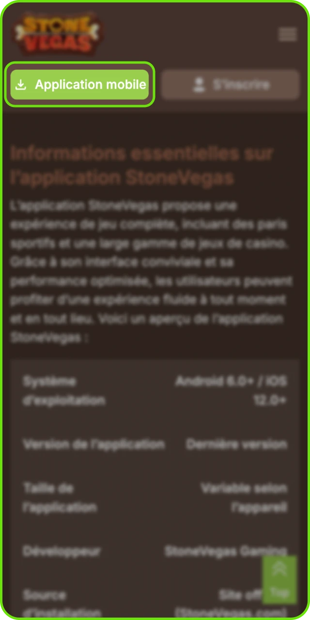 Rendez-vous sur le navigateur Safari pour télécharger l'application de casino en ligne StoneVegas pour iOS.