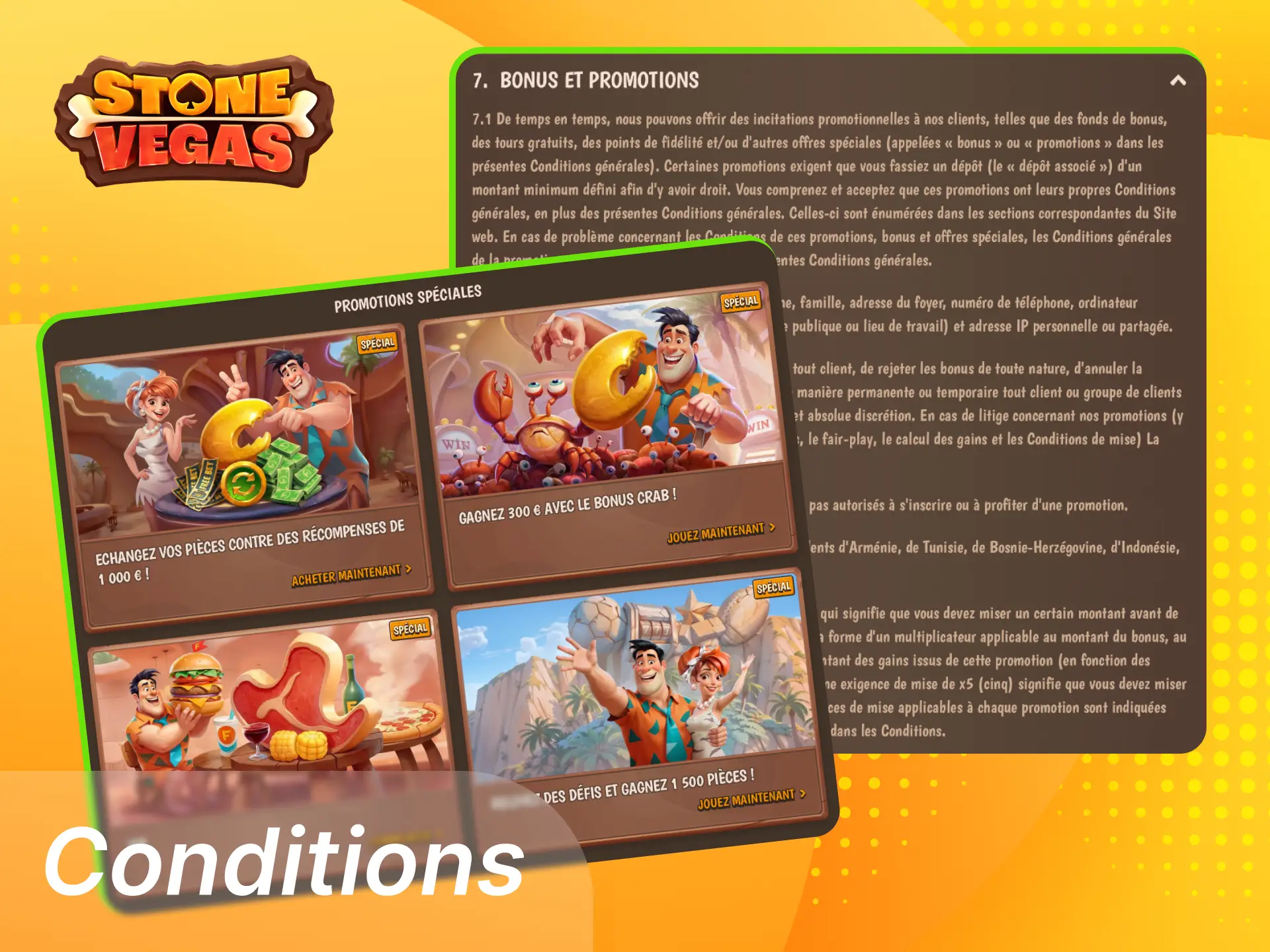 Quelles sont les conditions d'obtention des bonus au casino en ligne Stonevegas.