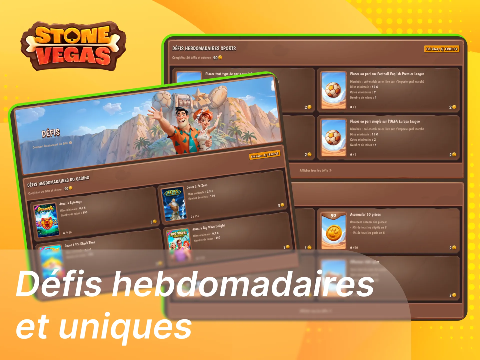 Les joueurs peuvent relever des défis quotidiens sur le casino en ligne Stonevegas.