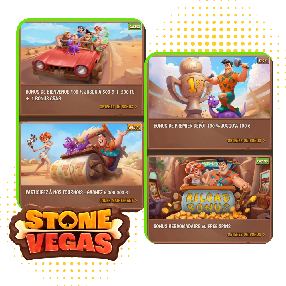 Les joueurs bénéficient d'un large éventail de bonus au casino en ligne Stonevegas.