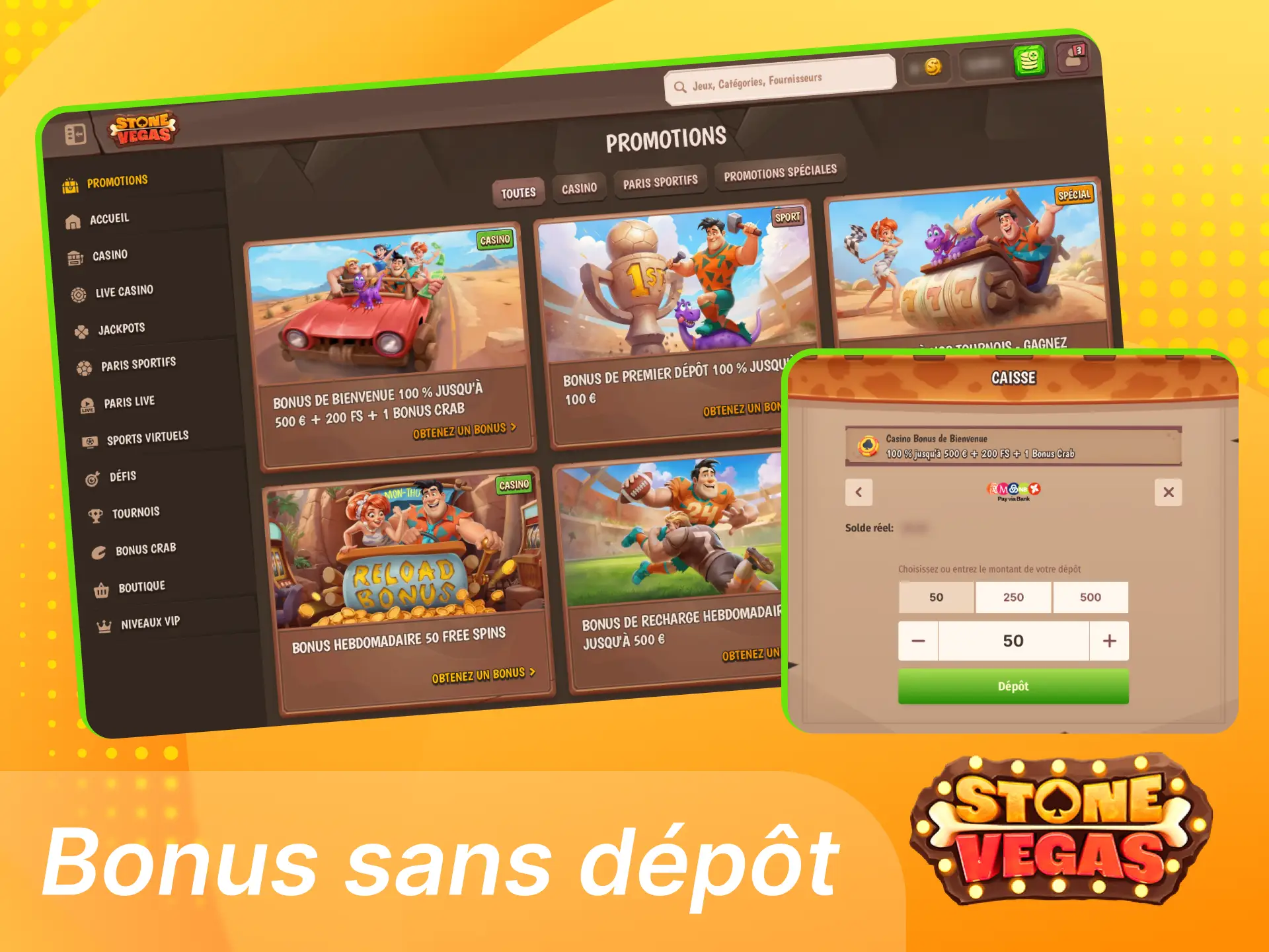 Comment obtenir un bonus sans dépôt au casino en ligne Stonevegas.