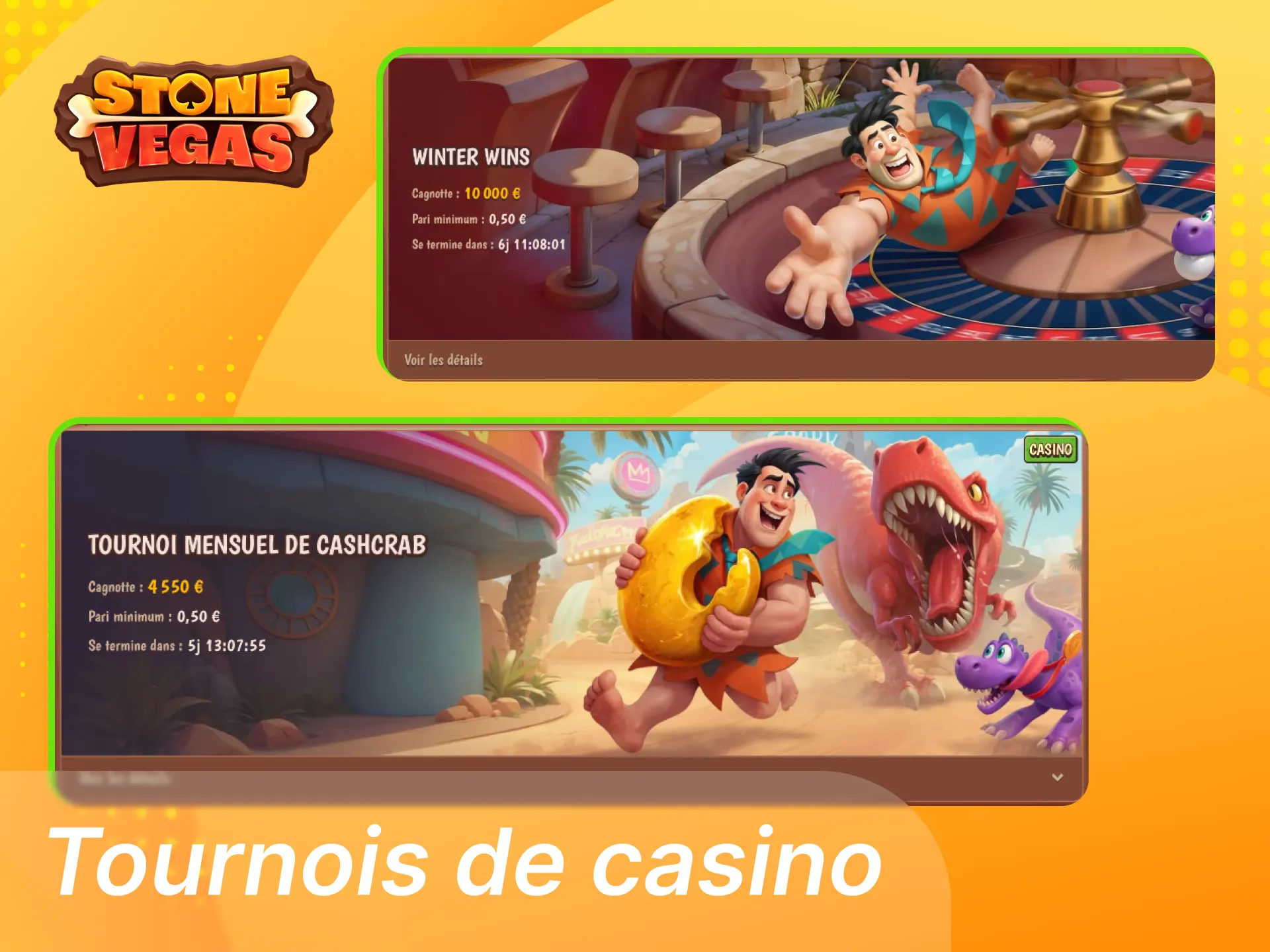 Une variété de tournois sont proposés au casino en ligne Stonevegas.