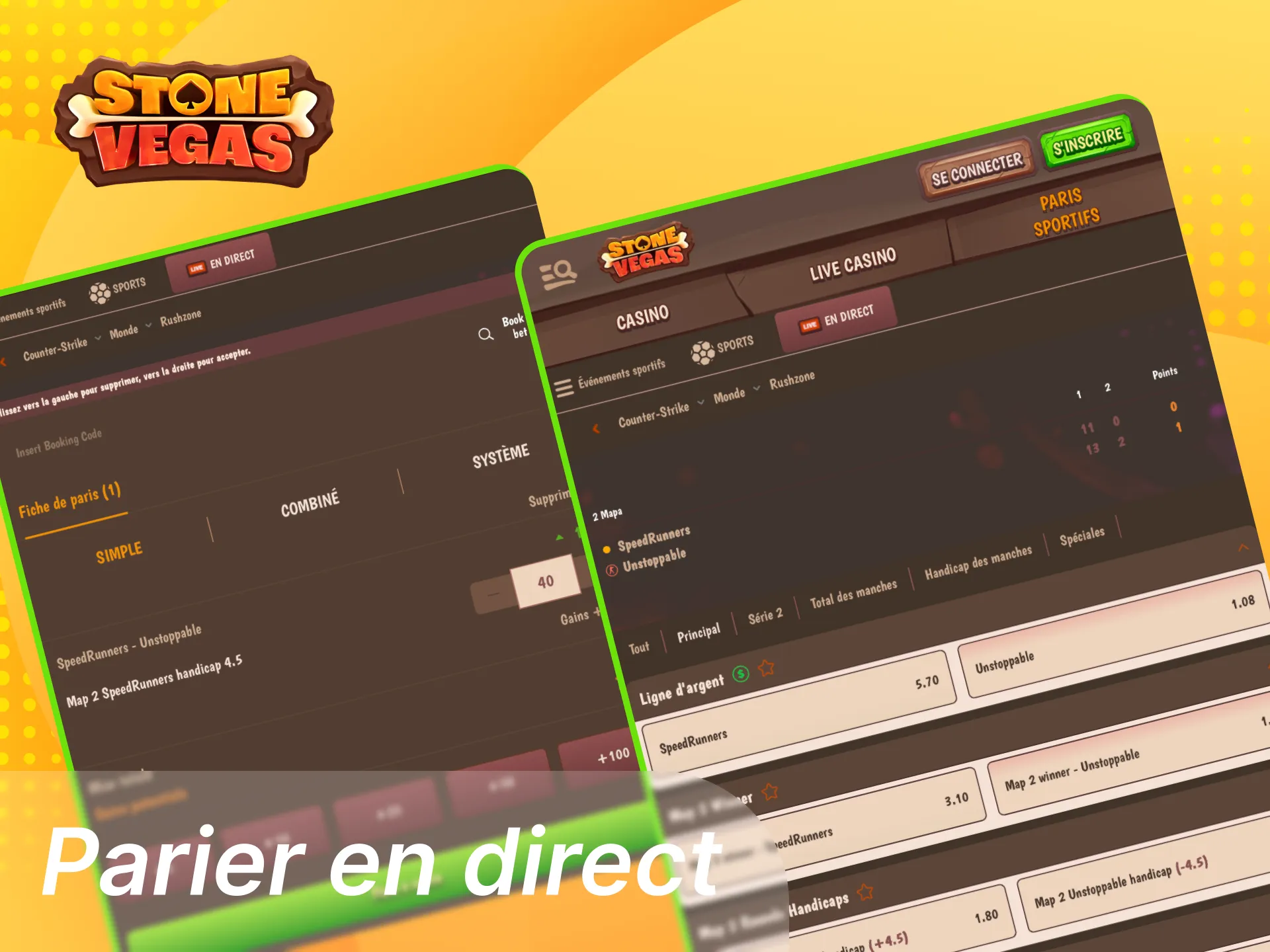Pariez en temps réel sur CS2 au casino en ligne Stonevegas.