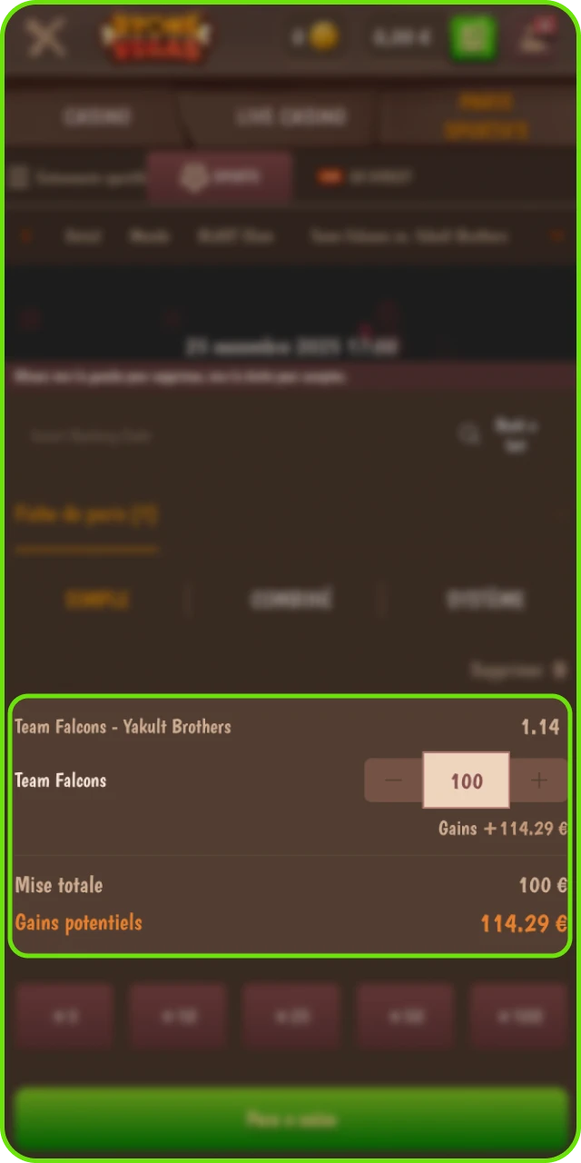 Choisissez votre type de pari au casino en ligne Stonevegas.