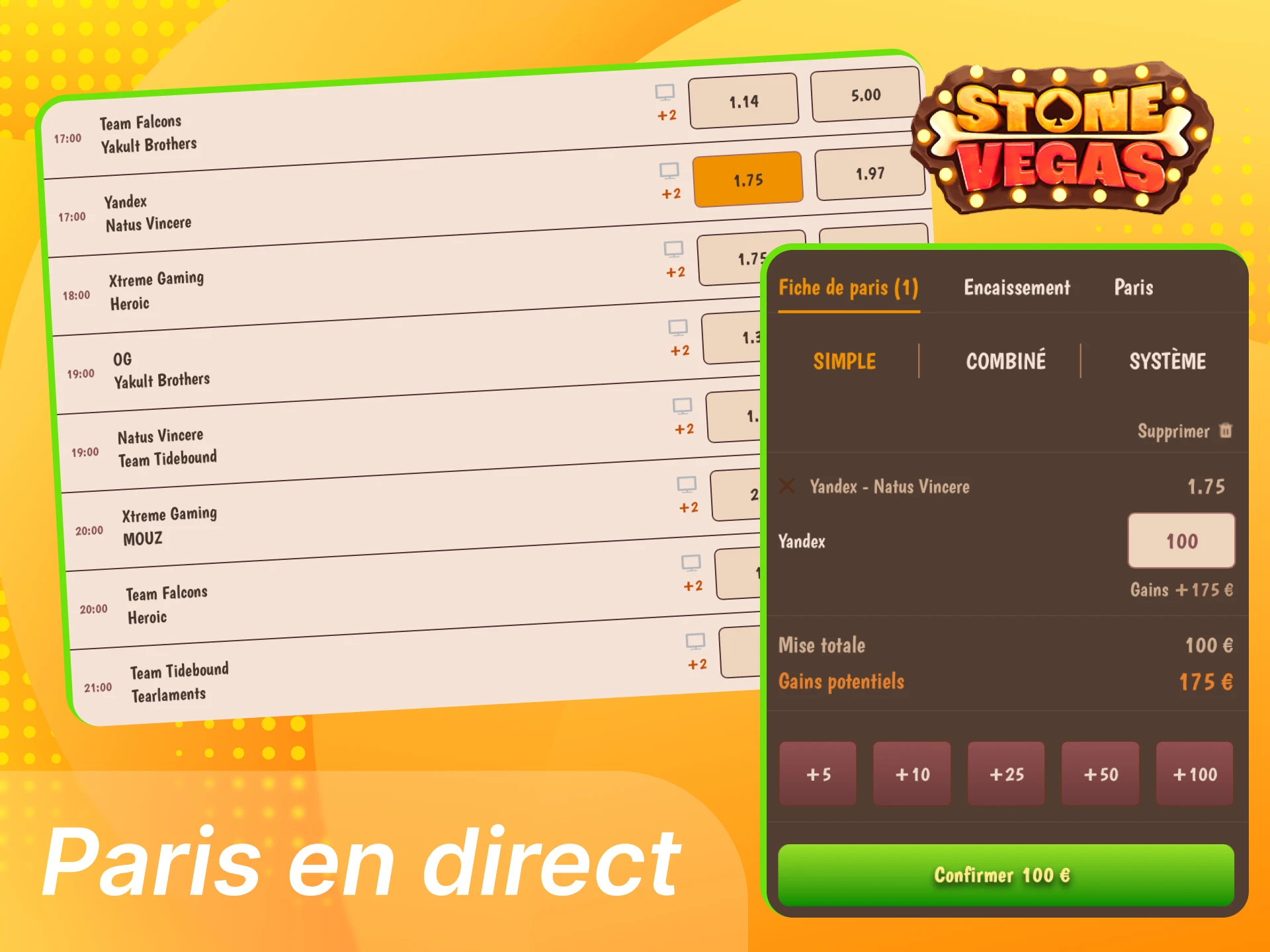 Il est possible de parier en direct sur les matchs de Dota sur le casino en ligne Stonevegas.