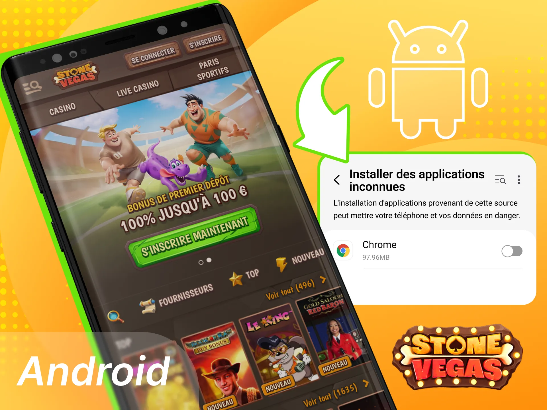 Découvrez comment jouer au casino en ligne StoneVegas sur votre téléphone Android.