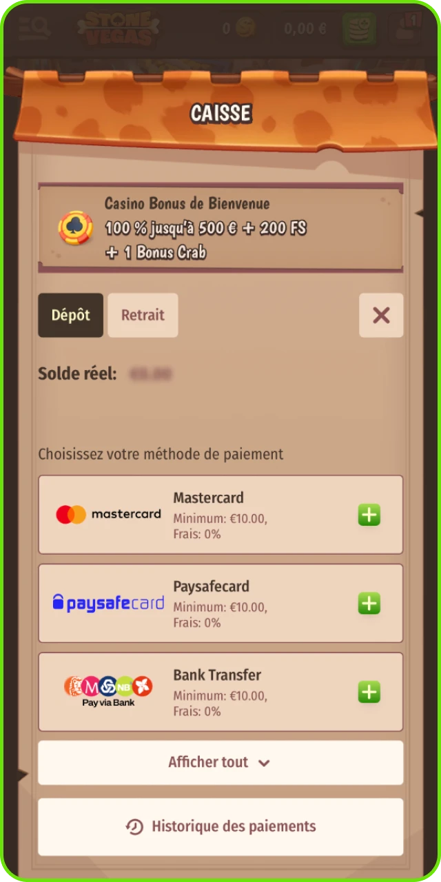 Choisissez une méthode de dépôt pratique au casino en ligne StoneVegas.