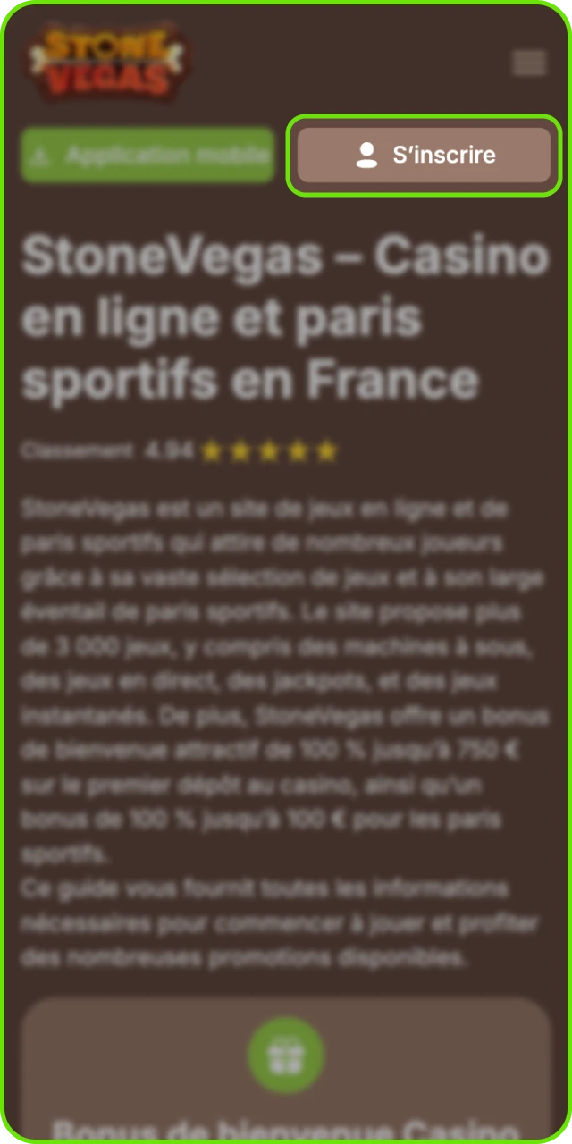 Visitez le casino en ligne StoneVegas pour créer un nouveau compte.