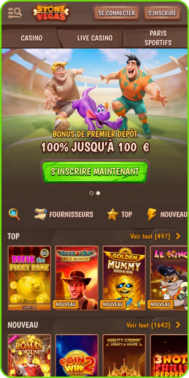 Visitez le casino en ligne StoneVegas, jouez et gagnez.