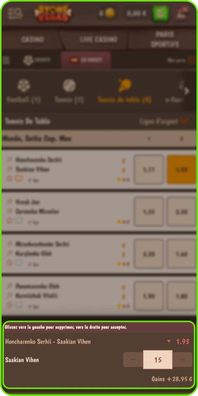 Confirmez votre pari au casino en ligne StoneVegas.