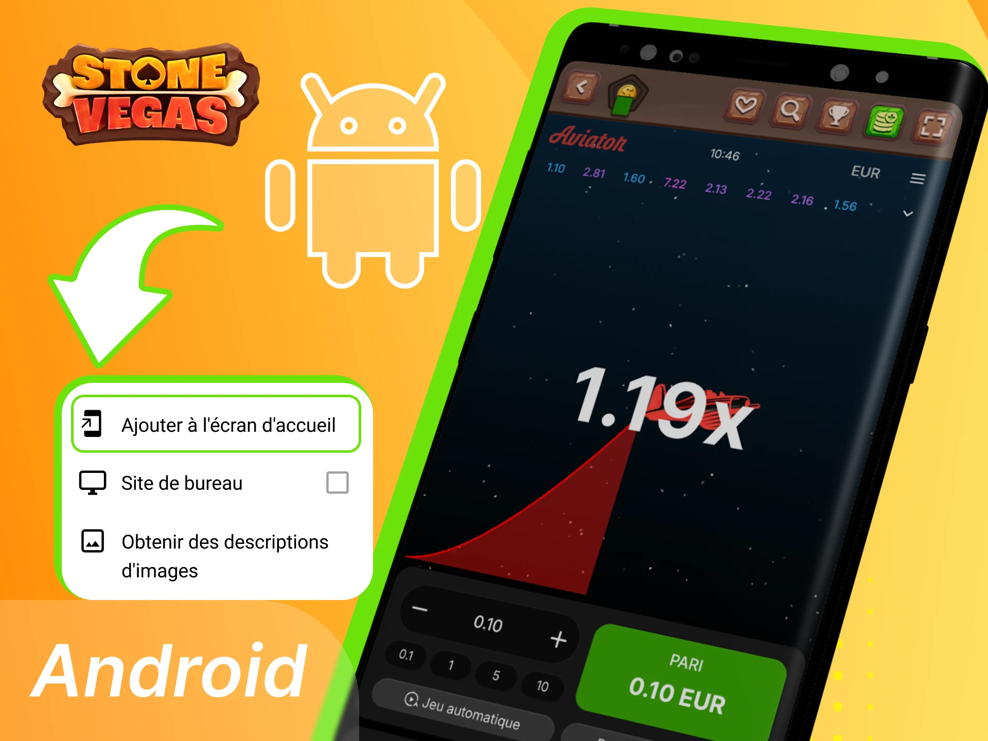Télécharger Aviator Stonevegas sur Android via PWA pour un accès rapide sans APK officiel.