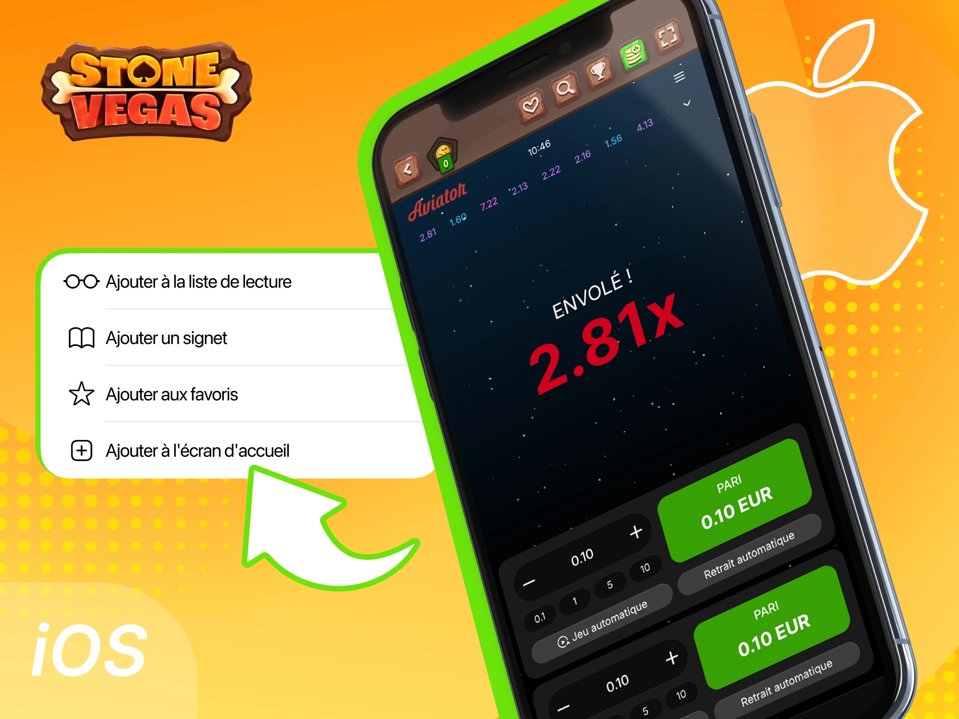 Jouer à Aviator Stonevegas sur iOS via PWA sans installation d’application native.