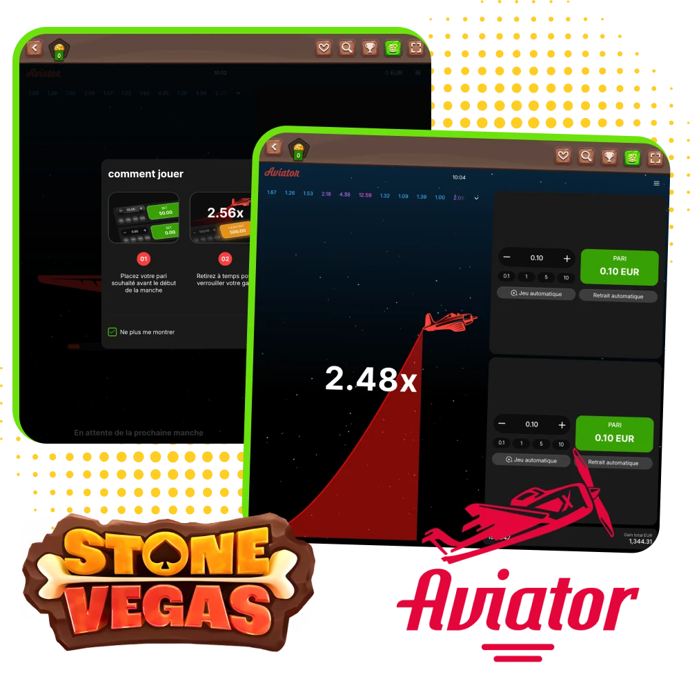 Aviator Stonevegas en ligne avec mode démo ou argent réel, bonus de bienvenue et multiplicateur dynamique pour un jeu rapide et stratégique.