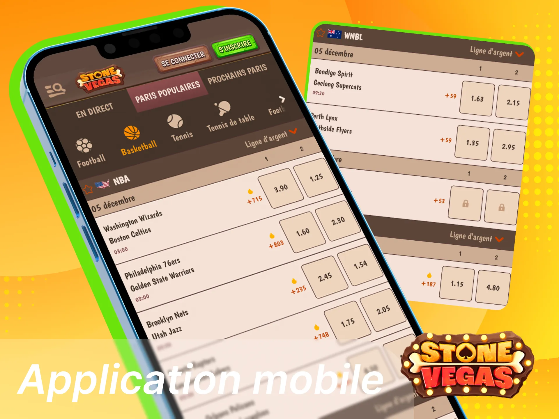 Parier au basket sur l’application mobile Stonevegas avec interface rapide, notifications, Cash Out et paiements sécurisés.