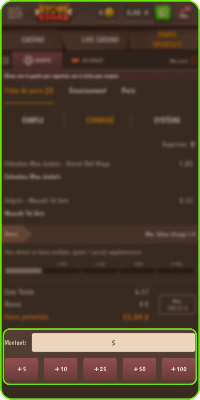Saisie de la mise et validation du coupon basket sur Stonevegas.