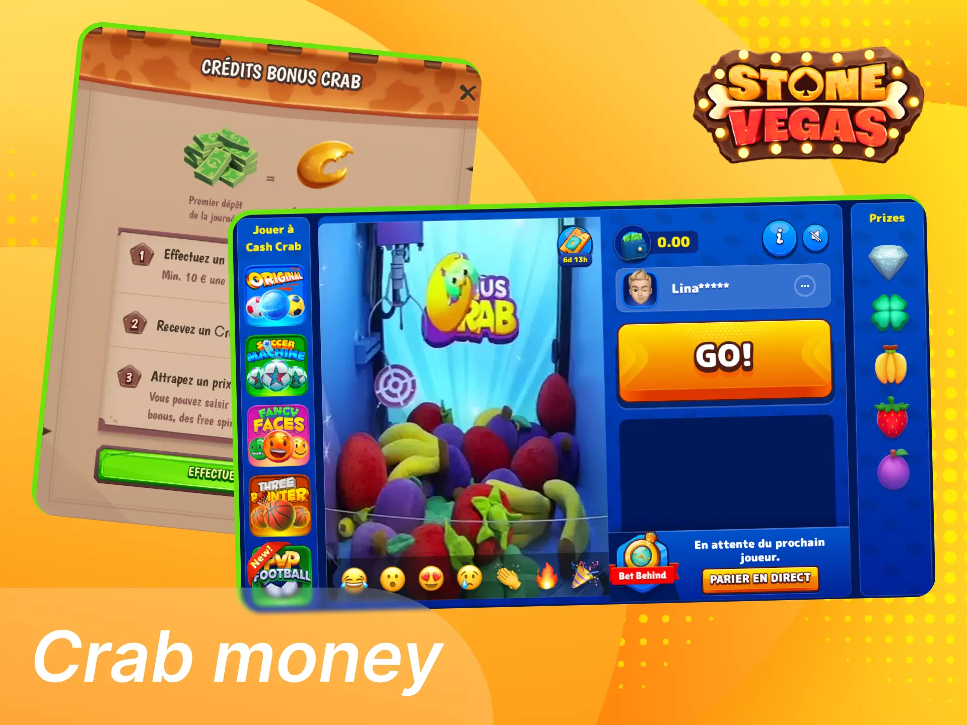 Essayez le jeu bonus Crab sur le casino en ligne Stonevegas.