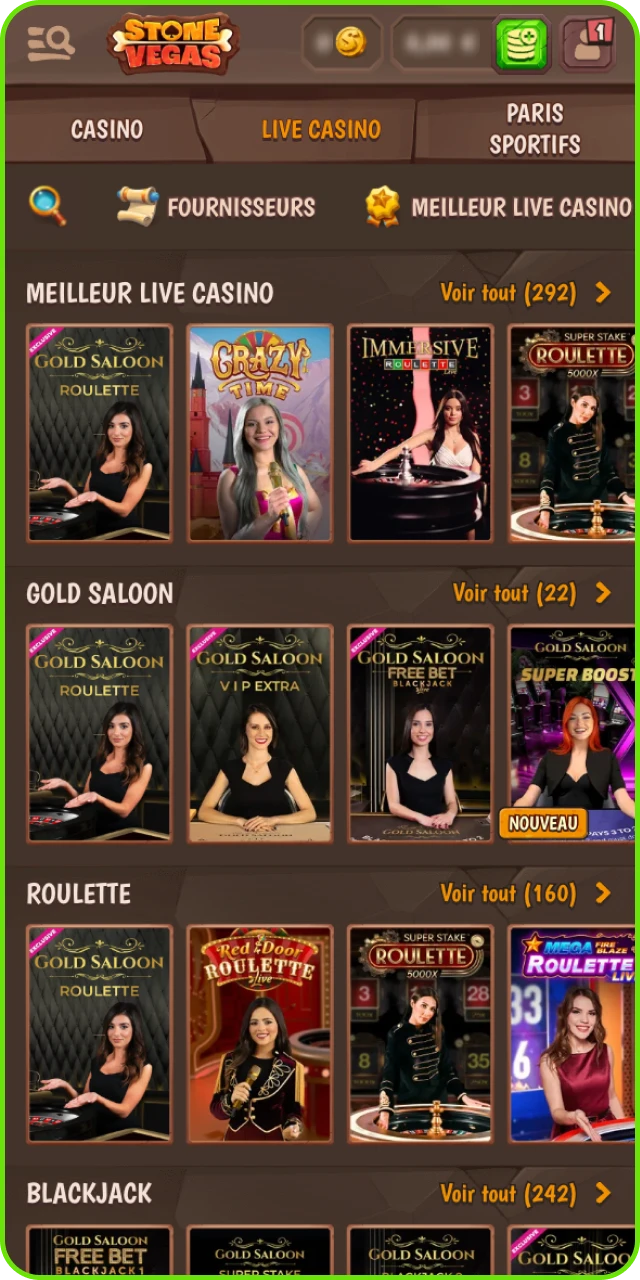 Sélectionner une table en direct sur le casino en ligne Stonevegas et rejoindre le croupier pour commencer à jouer.