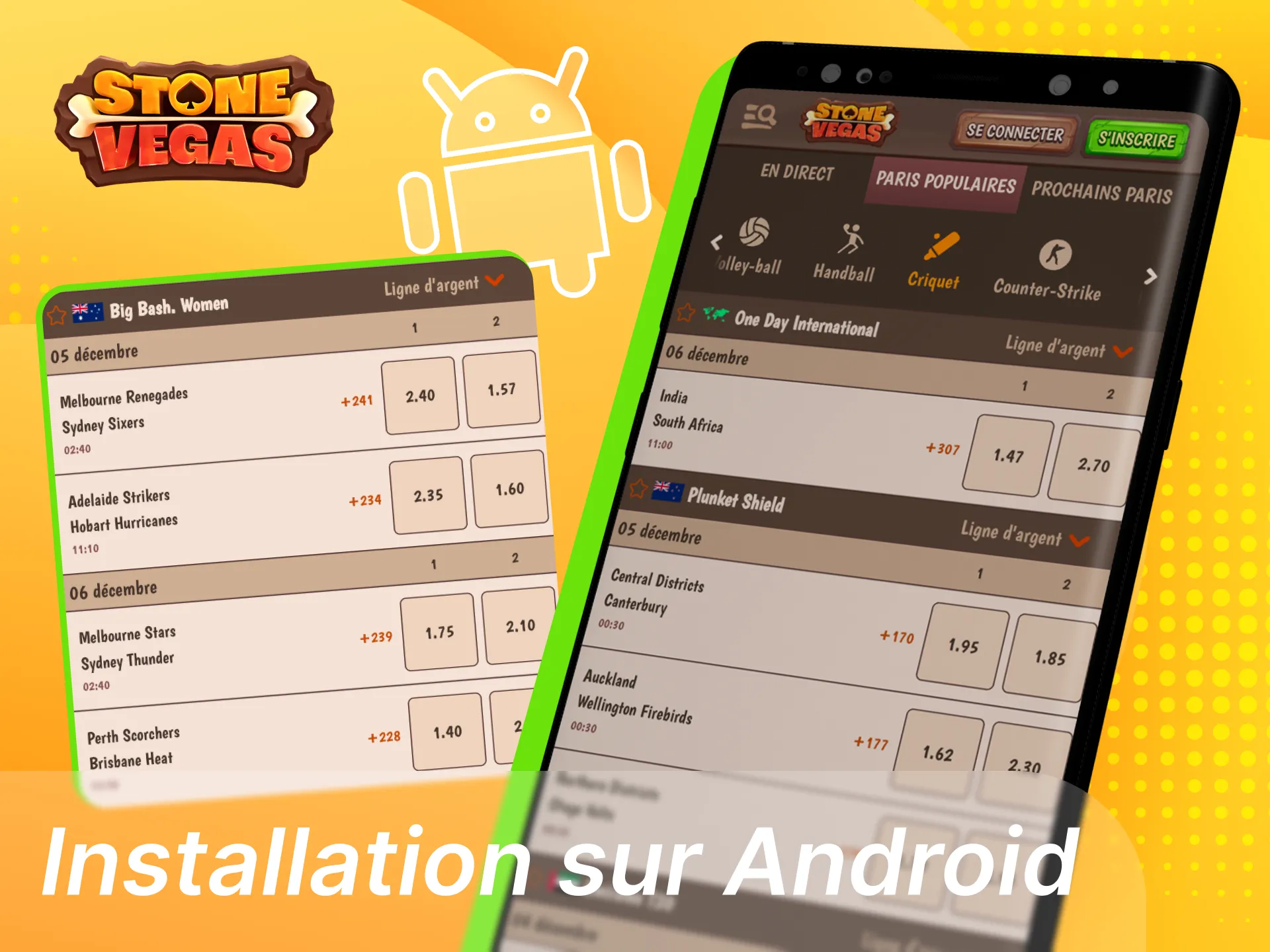 Installation de l’application PWA Stonevegas sur Android via Chrome et ajout à l’écran d’accueil.