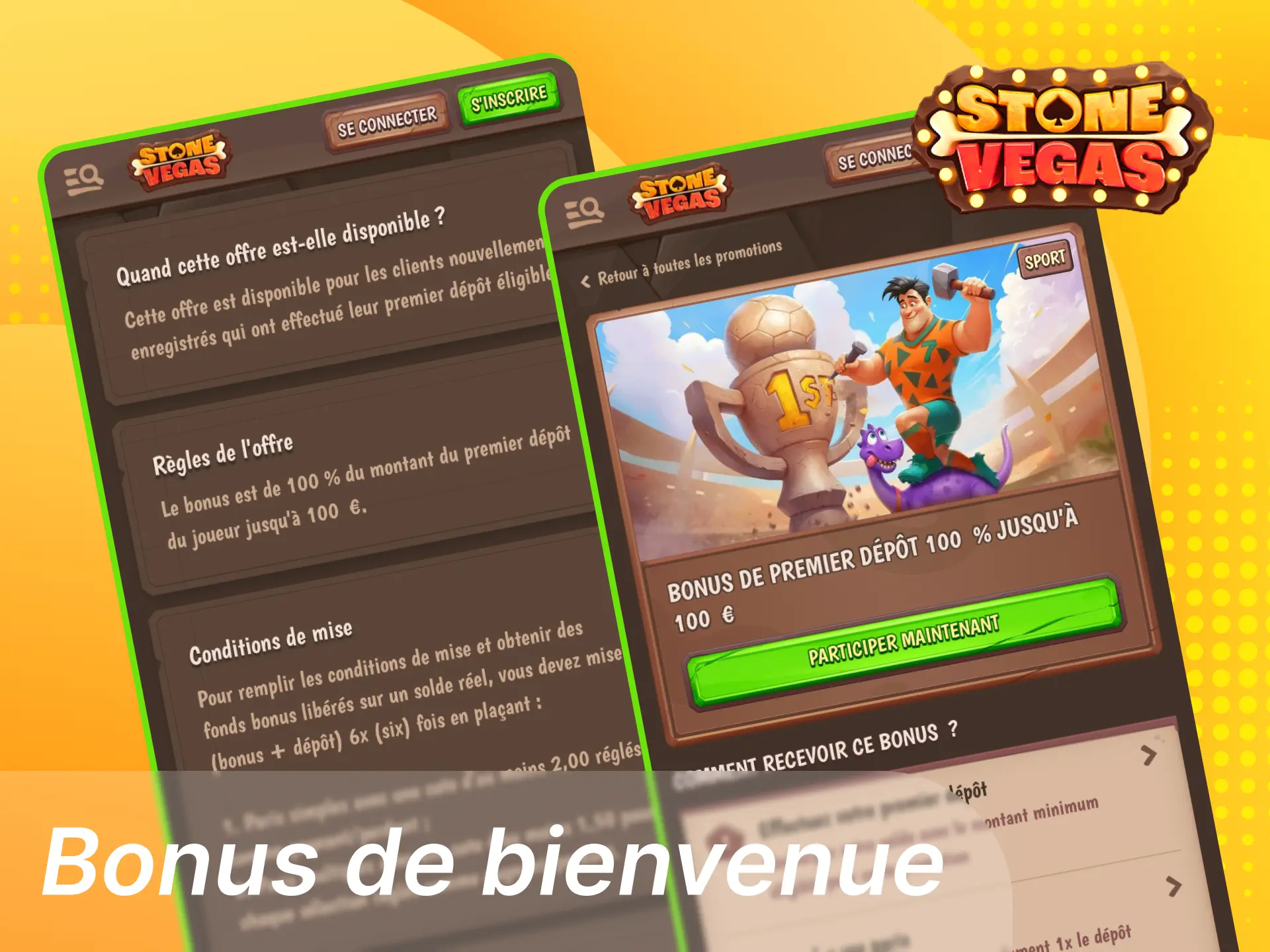 Visitez le casino en ligne Stonevegas pour recevoir votre bonus de bienvenue.