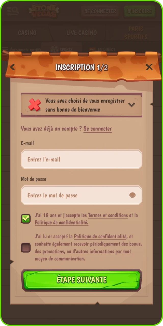 Création de compte et vérification d’email pour parier au cricket sur Stonevegas.