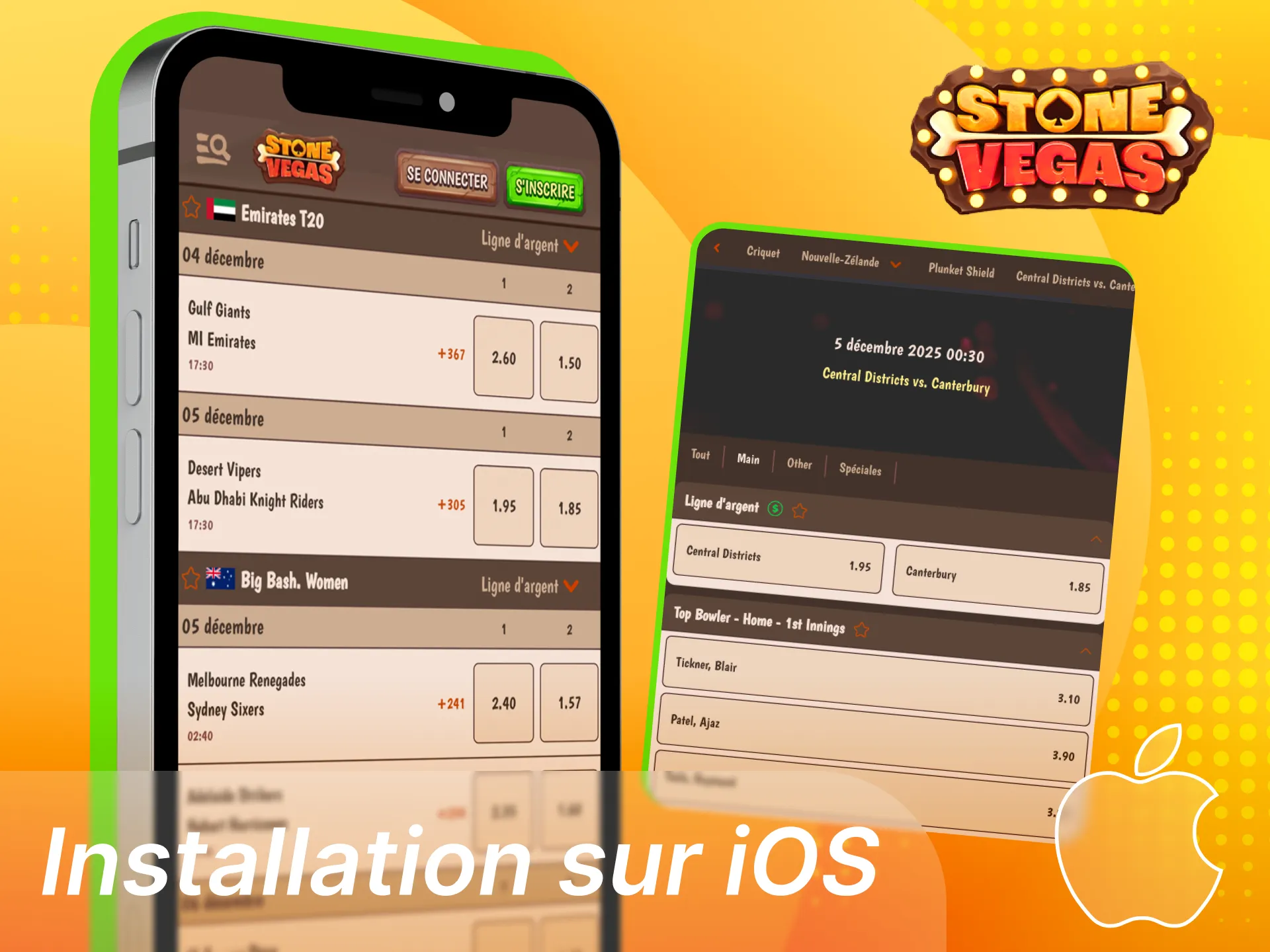 Installation de l’application PWA Stonevegas sur iPhone ou iPad via Safari et ajout à l’écran d’accueil.