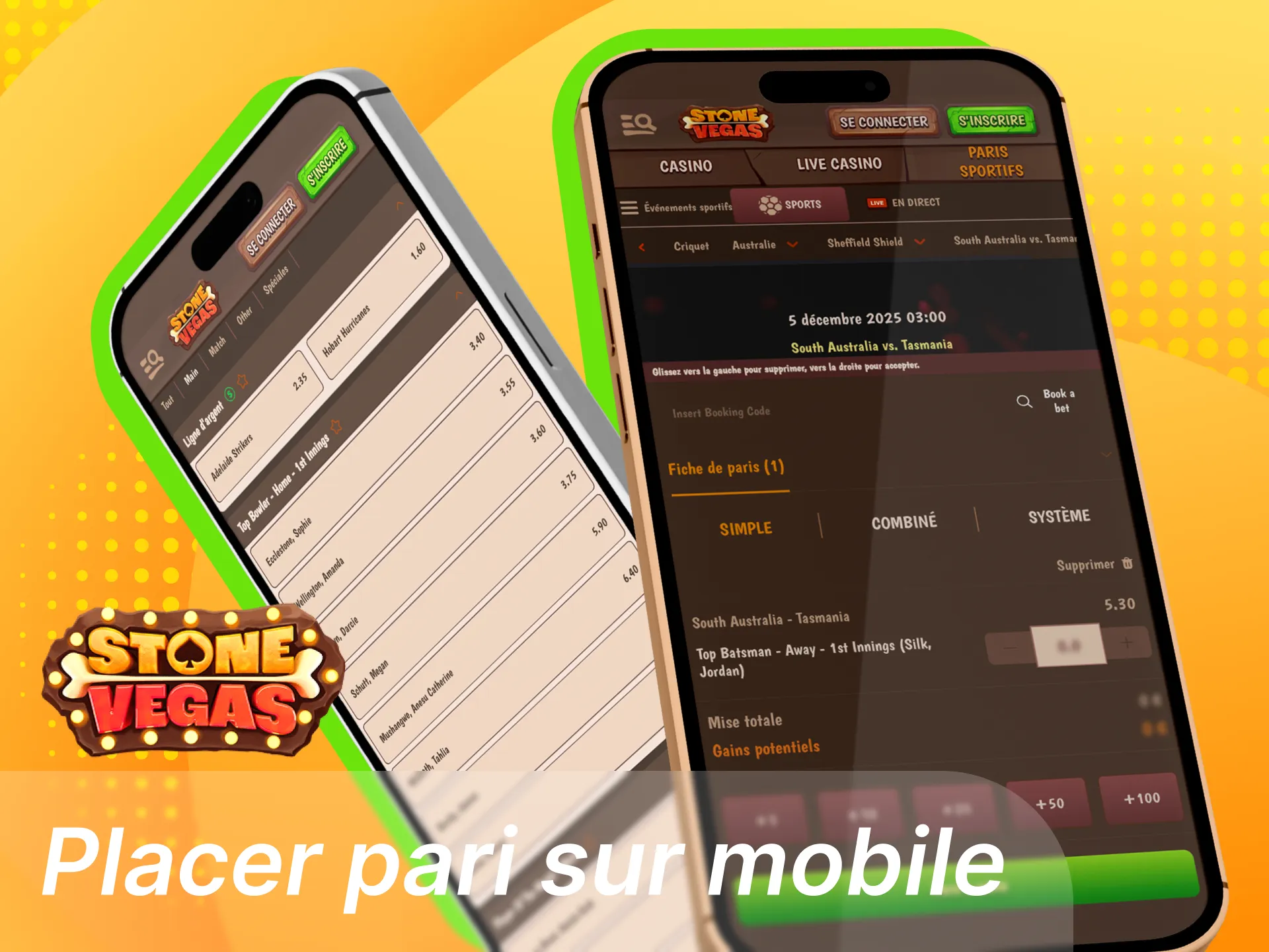 Rendez-vous sur l'application de casino en ligne Stonevegas pour parier sur le cricket.