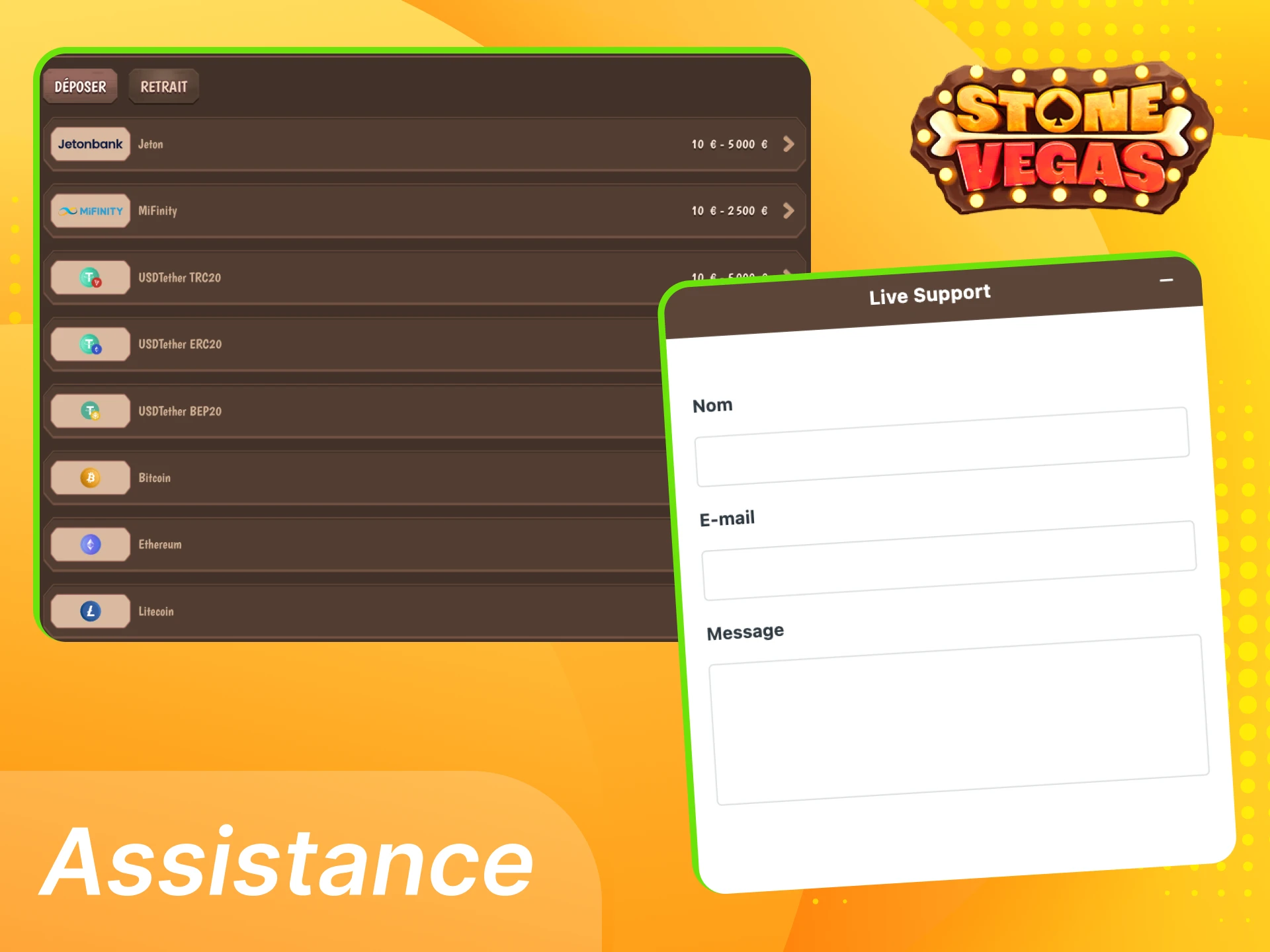 Stonevegas France, assistance disponible pour tout problème de dépôt, support réactif et solutions rapides pour jouer en toute sérénité.