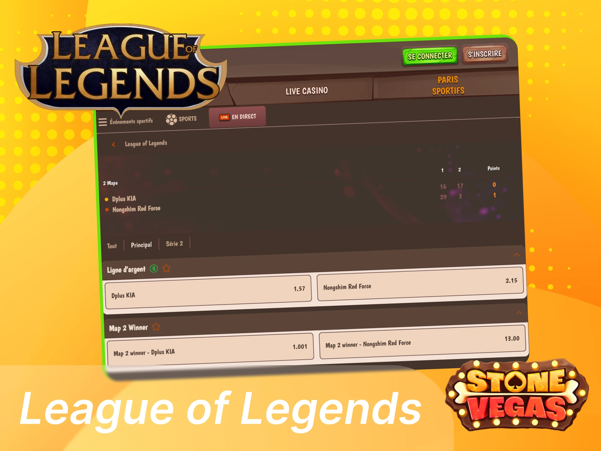 Au casino en ligne Stonevegas, les joueurs peuvent parier sur League of Legends.