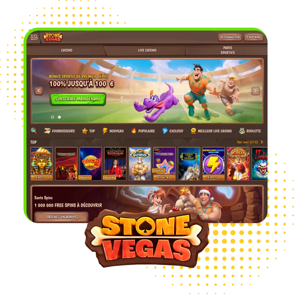Choisissez le casino en ligne StoneVegas pour jouer aux jeux de casino populaires.