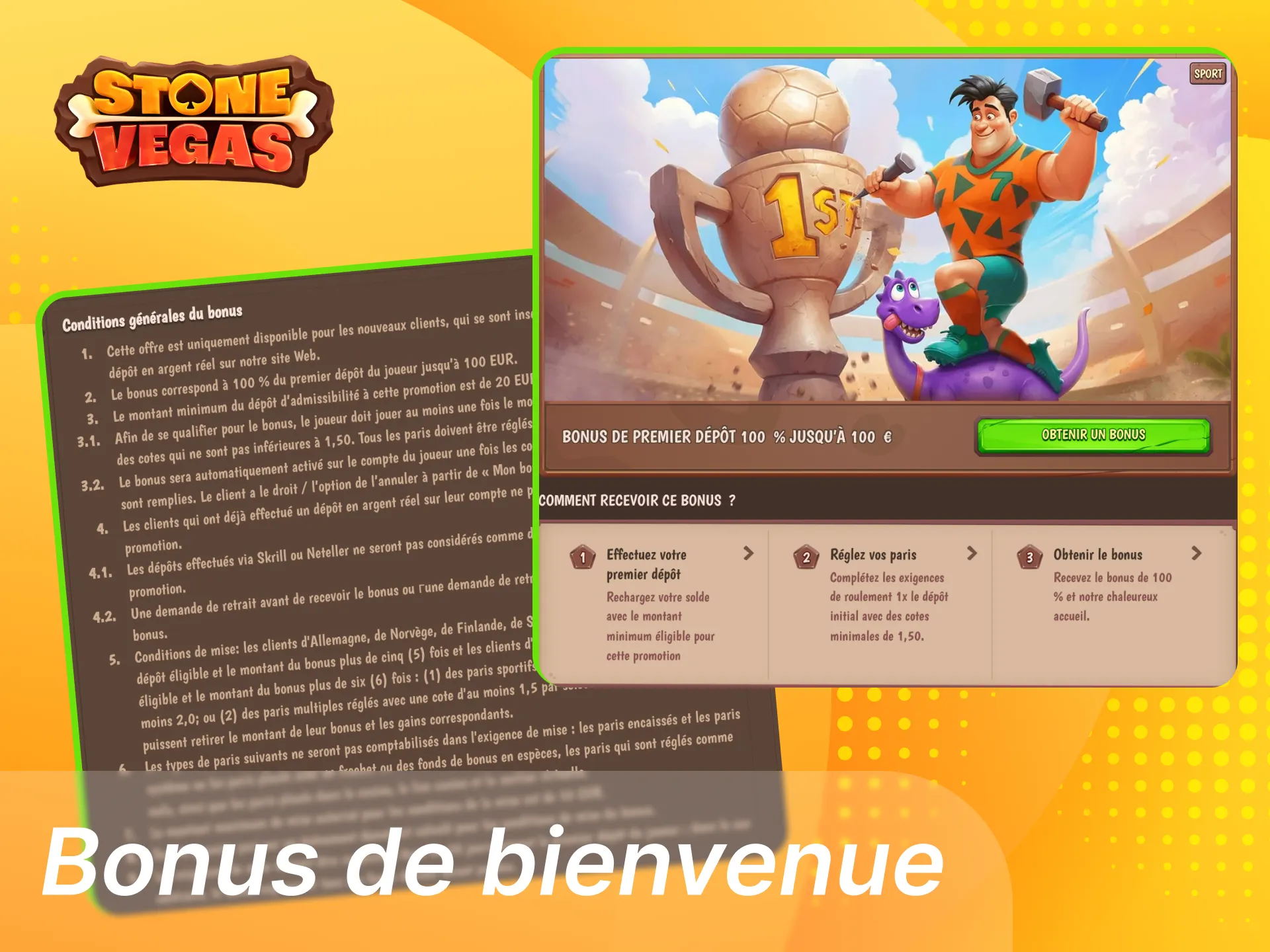 Bonus de bienvenue paris football sur Stonevegas pour les nouveaux joueurs compétitions éligibles Ligue 1, Ligue 2, Champions League, Premier League.