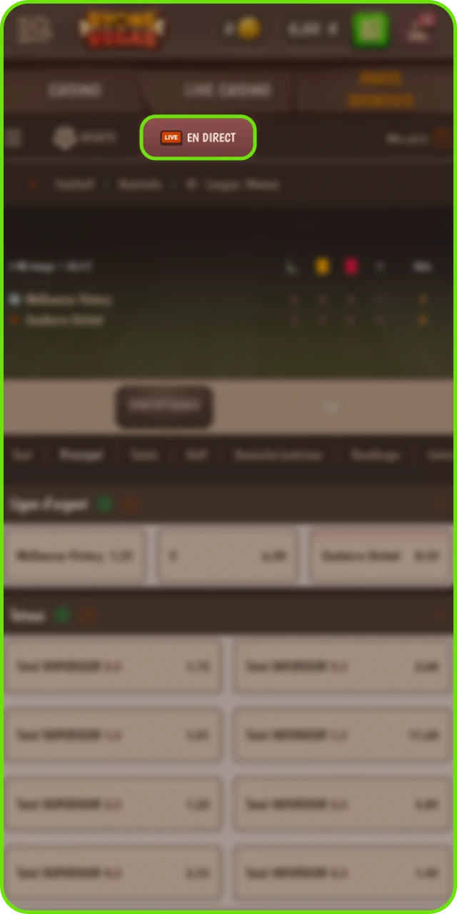 Pari en direct sur Stonevegas avec cotes live et option Cash Out.