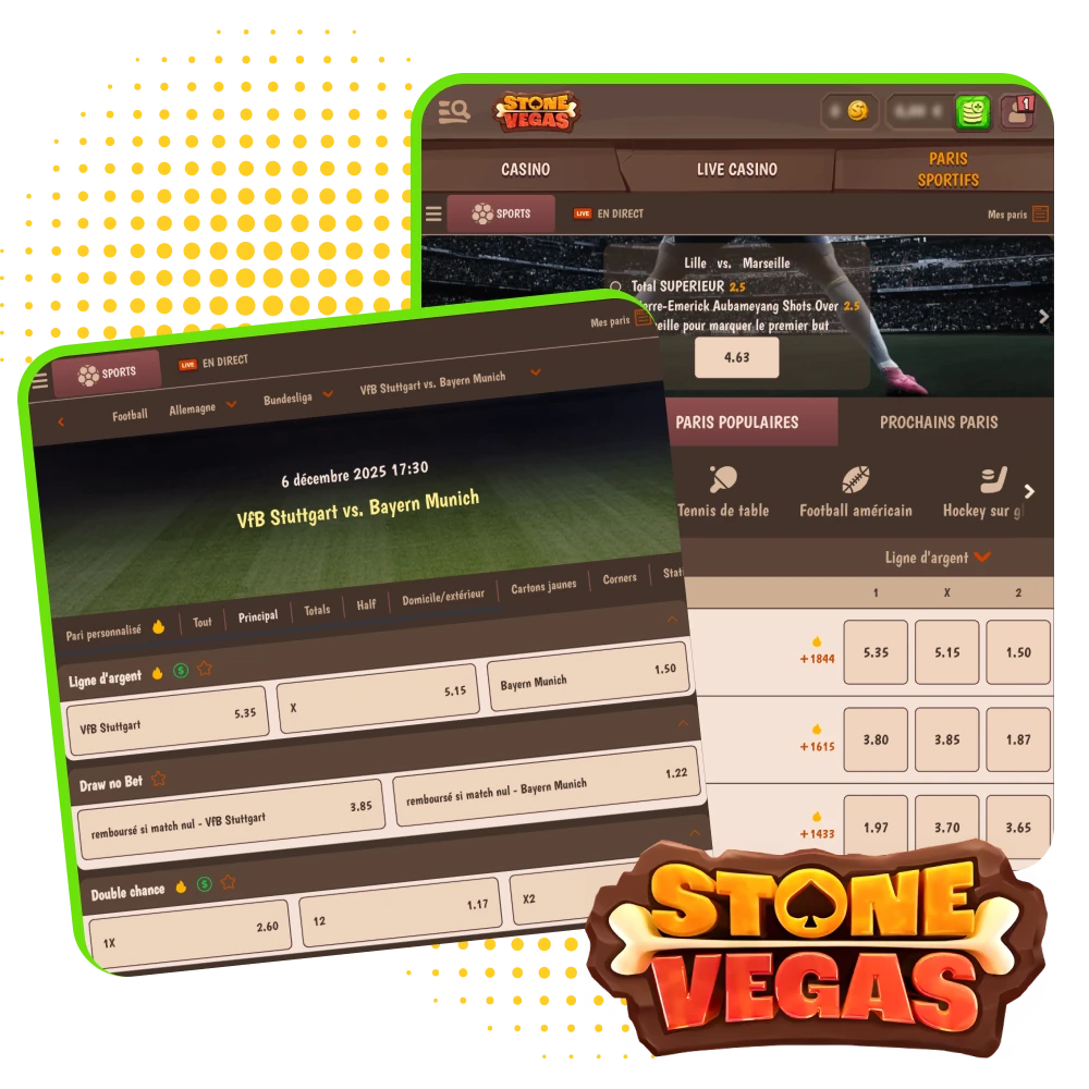 Paris football en ligne sur Stonevegas, matchs, cotes, paris simples et combinés.