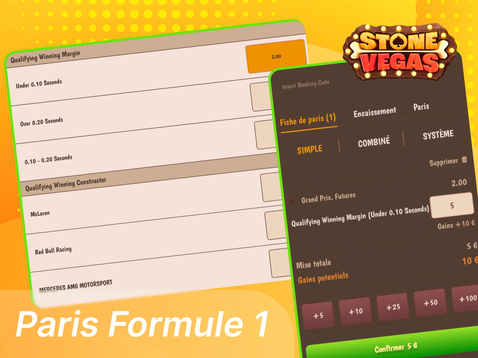 Atouts des paris F1 sur Stonevegas avec marchés complets, cotes en direct, Cash Out, statistiques, combinés et support en français.