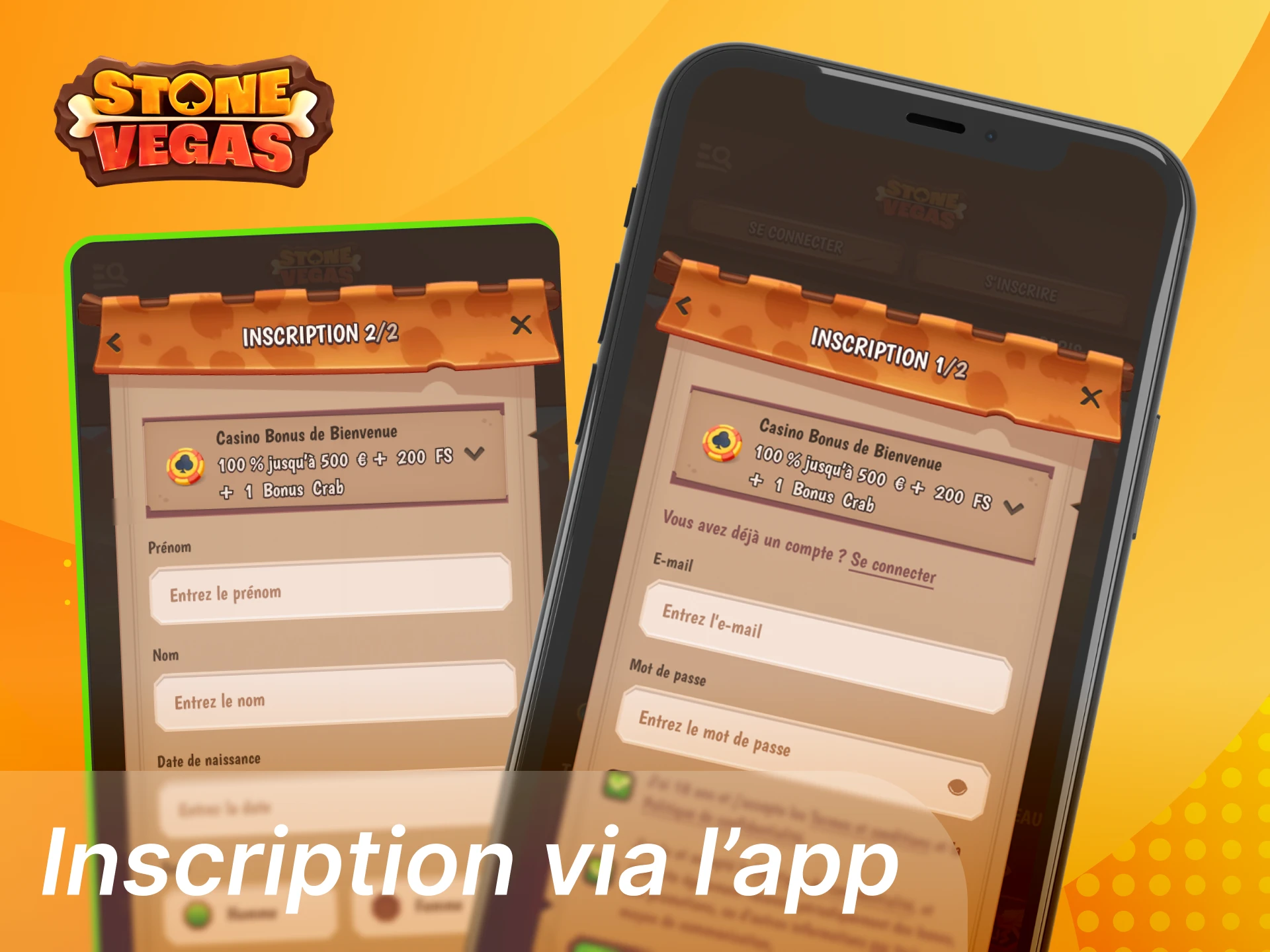 Inscrivez-vous en quelques clics sur l'application du casino en ligne Stonevegas.