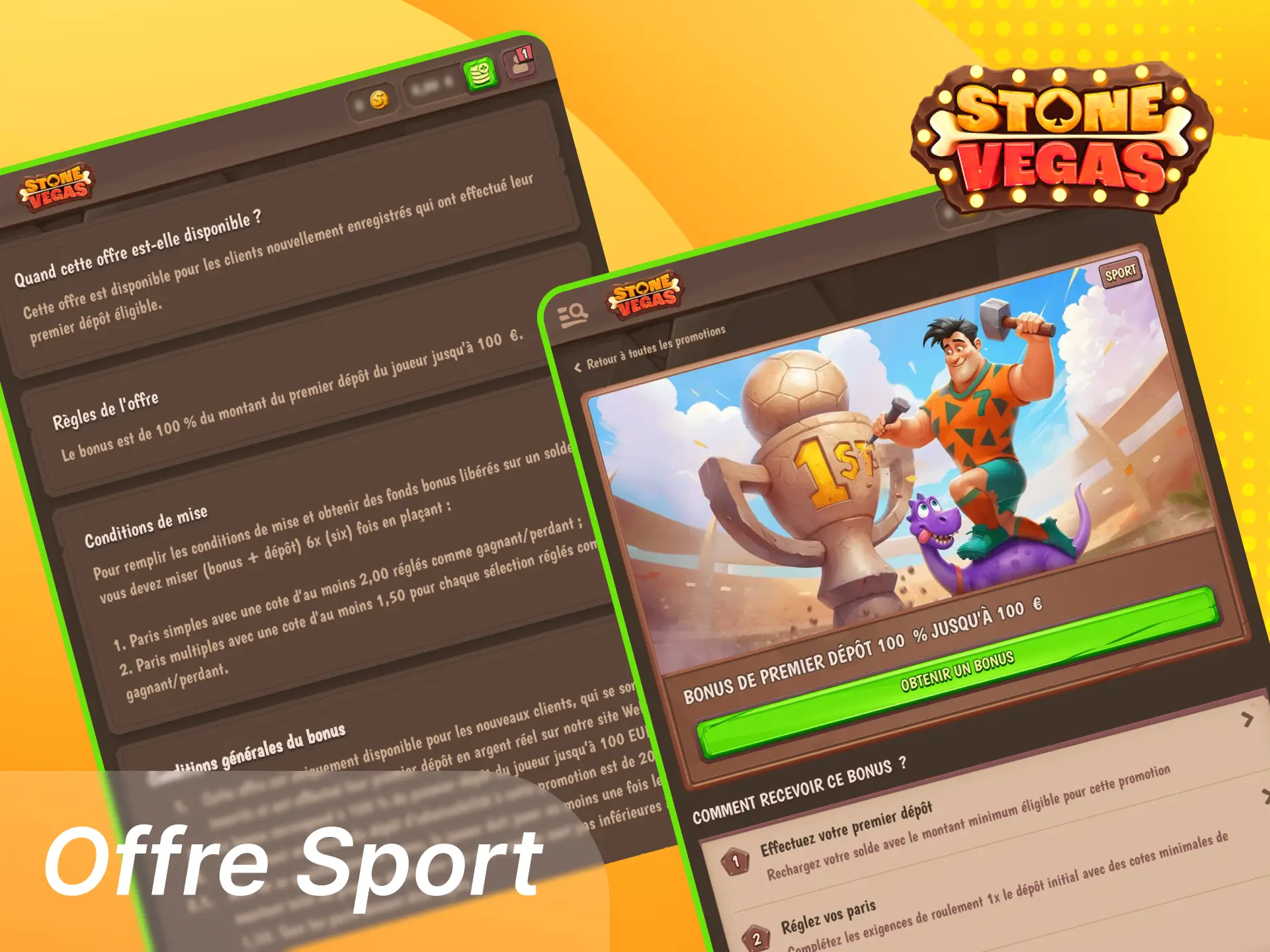 Placez vos paris sportifs avec un bonus spécial au casino en ligne Stonevegas