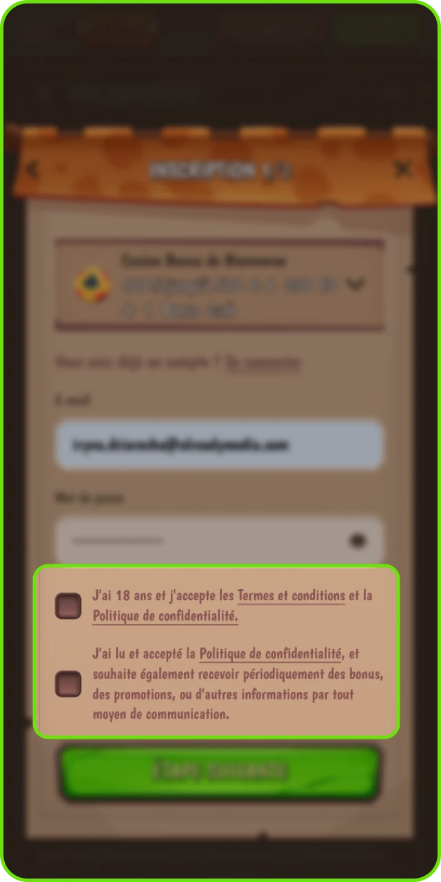 Confirmez votre majorité et acceptez les conditions et règles de Stonevegas.