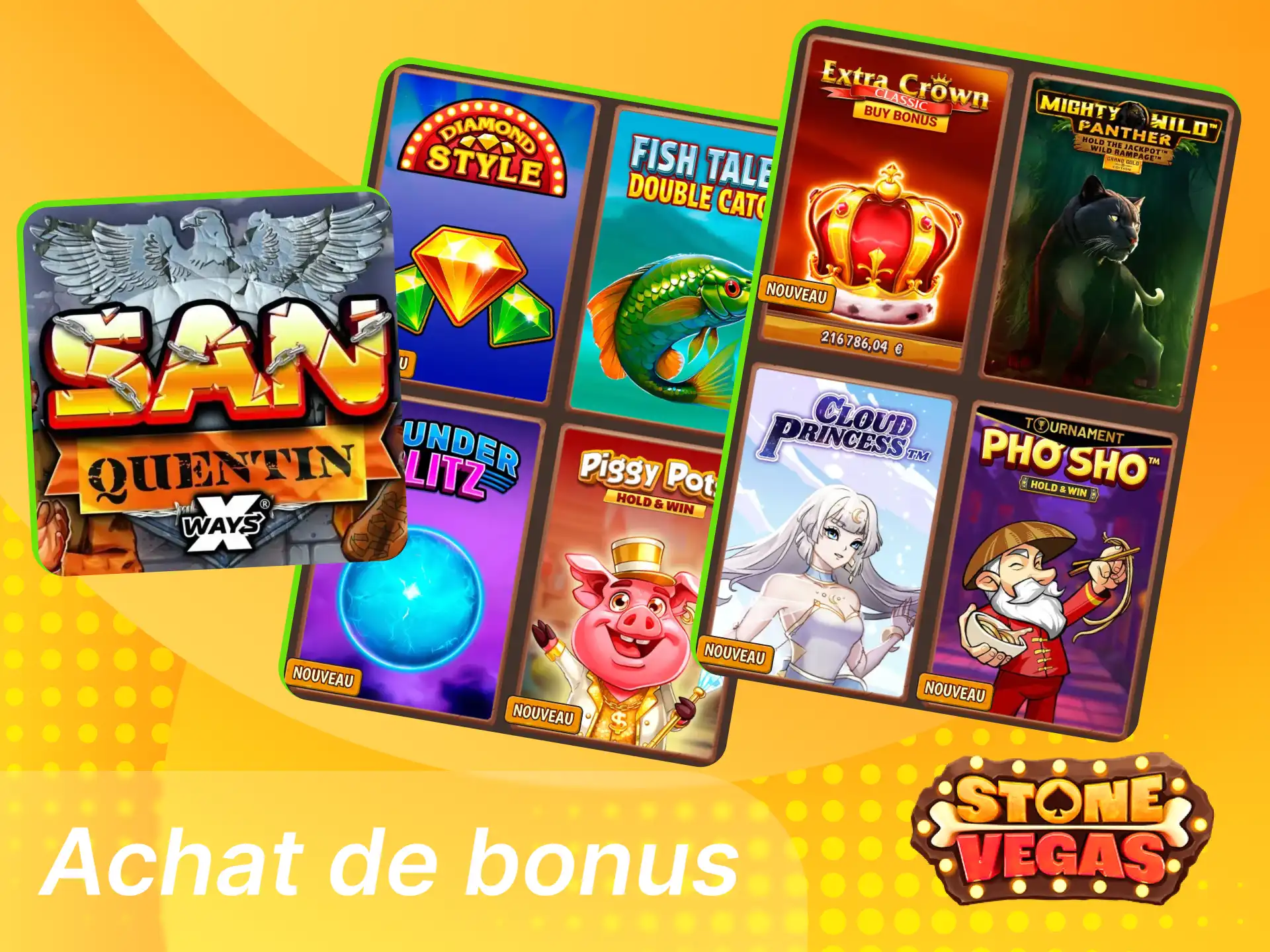 Slots avec achat de bonus Stonevegas pour accès direct aux free spins et multiplicateurs.