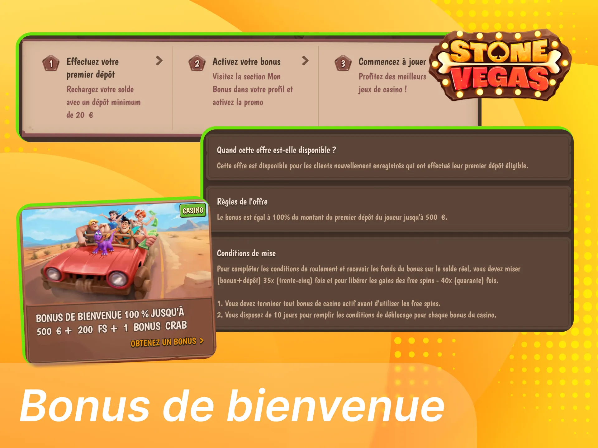 Quels bonus de bienvenue sont disponibles sur le casino en ligne Stonevegas.