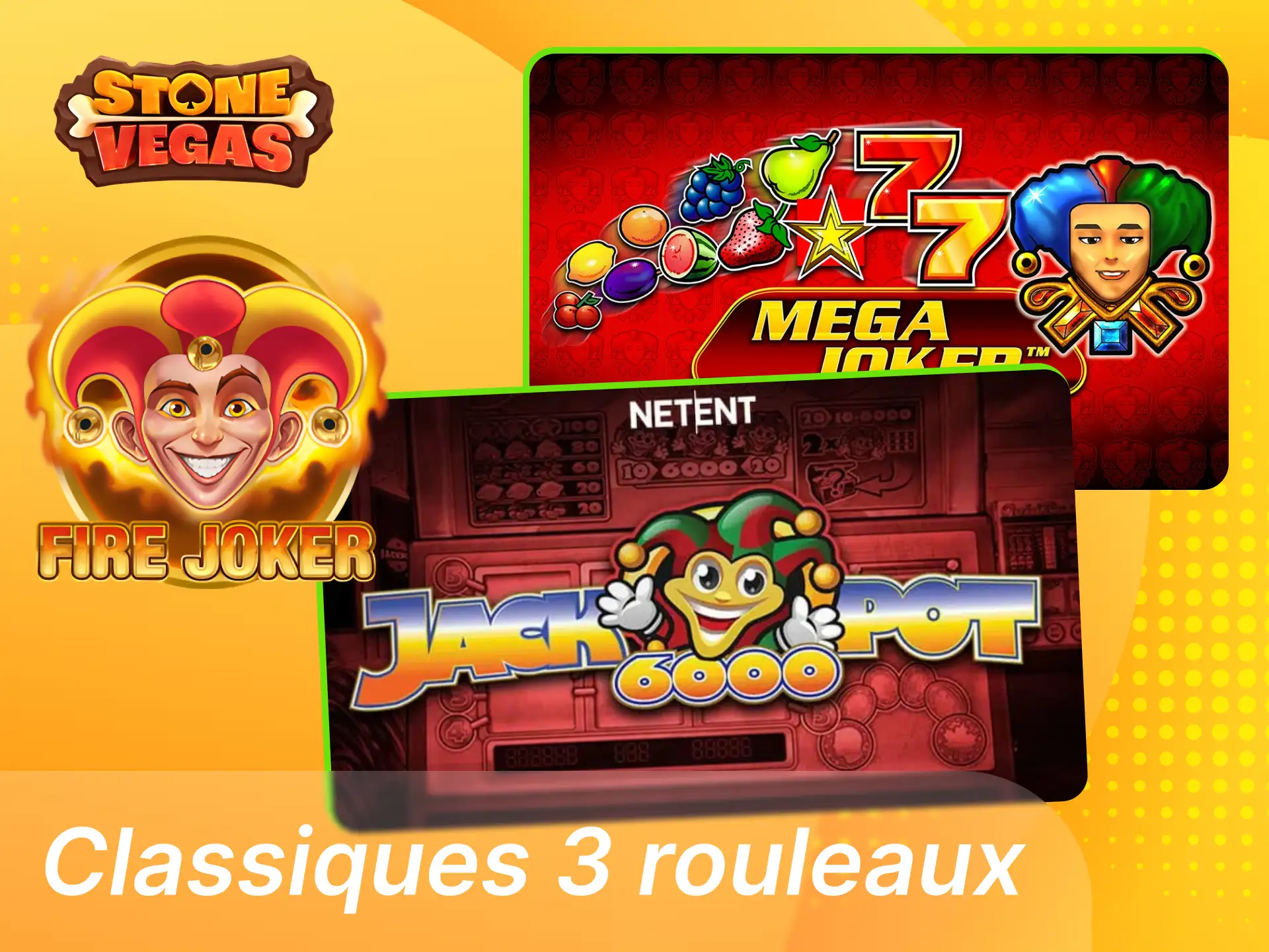 Machines à sous classiques 3 rouleaux Stonevegas avec style rétro et symboles BAR et 7.