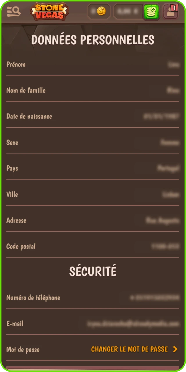 Vérification du profil Stonevegas avec validation d’identité.