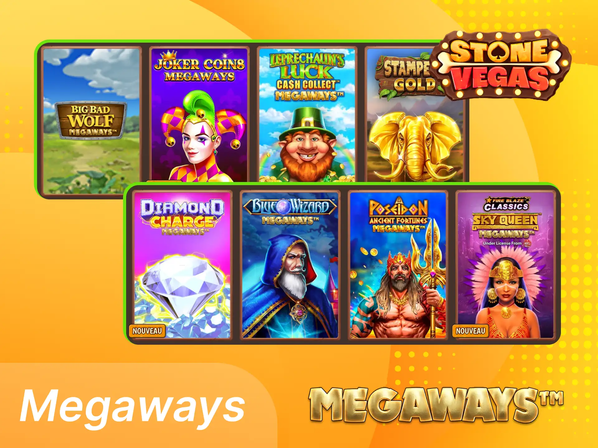 Slots Megaways Stonevegas offrant milliers de façons de gagner et haute volatilité.