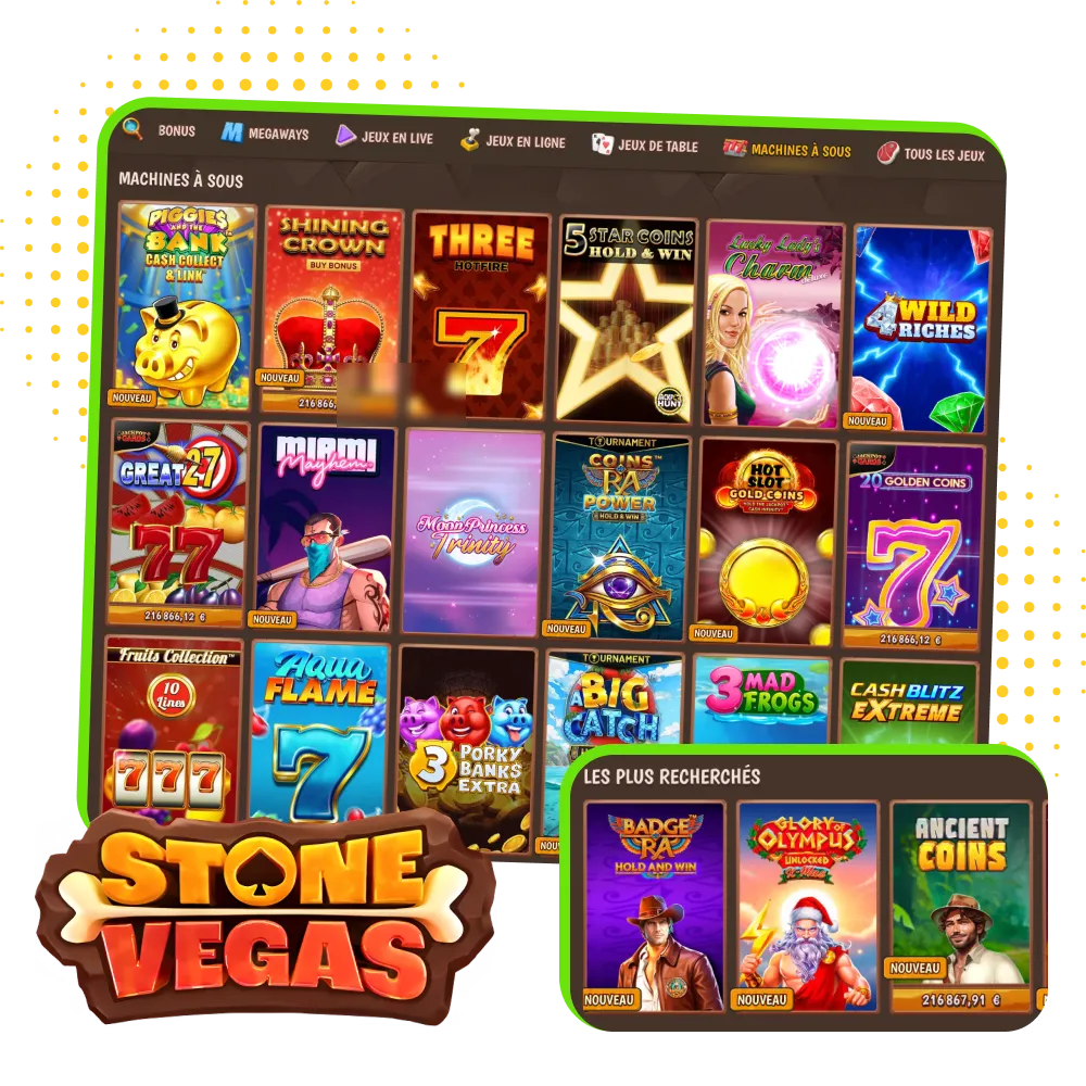 Plus de 4800 machines à sous Stonevegas en France avec thèmes variés bonus multiplicateurs jackpots et compatibilité mobile.
