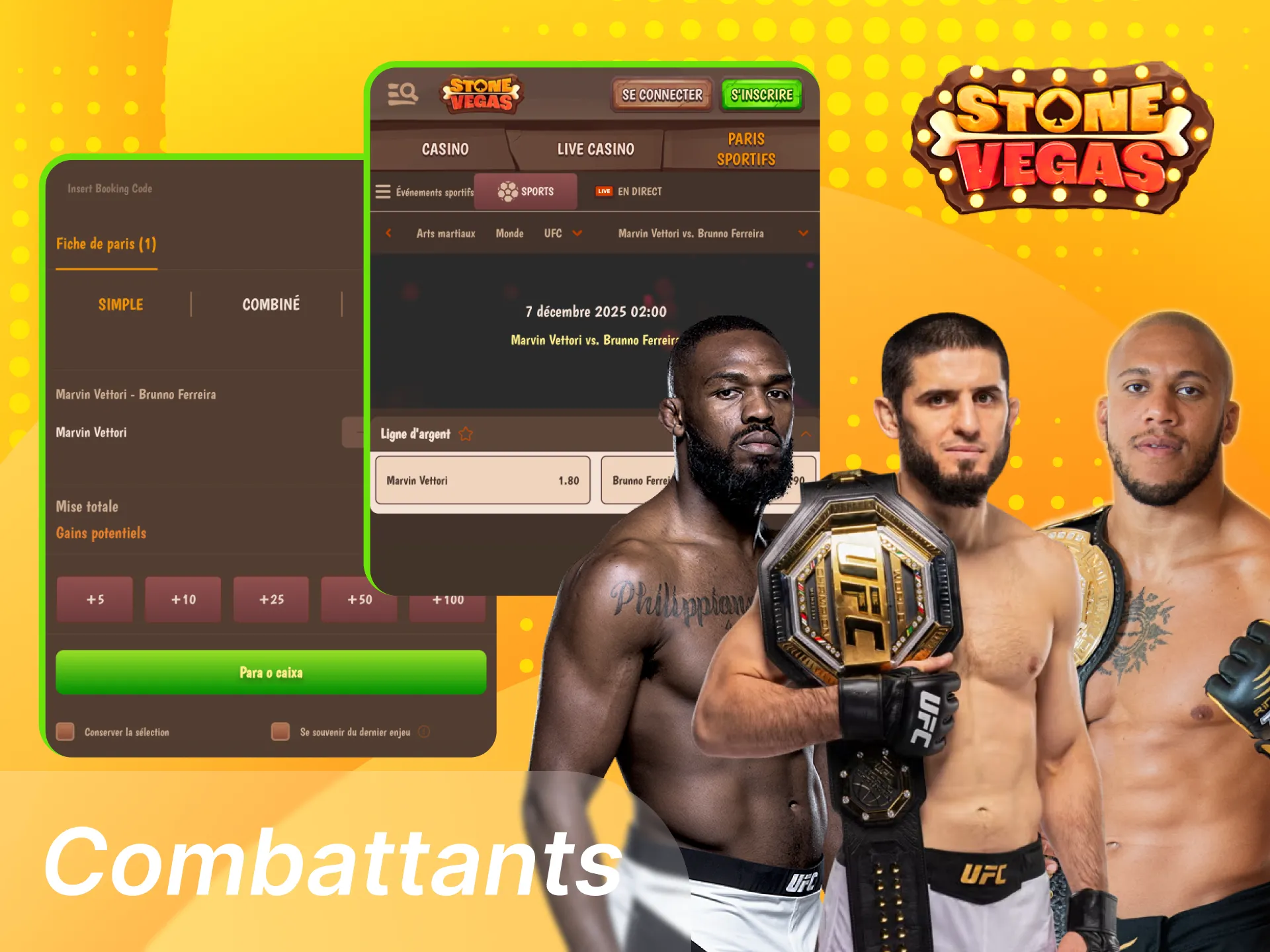 Combattants MMA majeurs sur Stonevegas pour parier incluant Ciryl Gane, Jon Jones, Islam Makhachev, Alexander Volkanovski, Zhang Weili, Leon Edwards et Sean O’Malley.