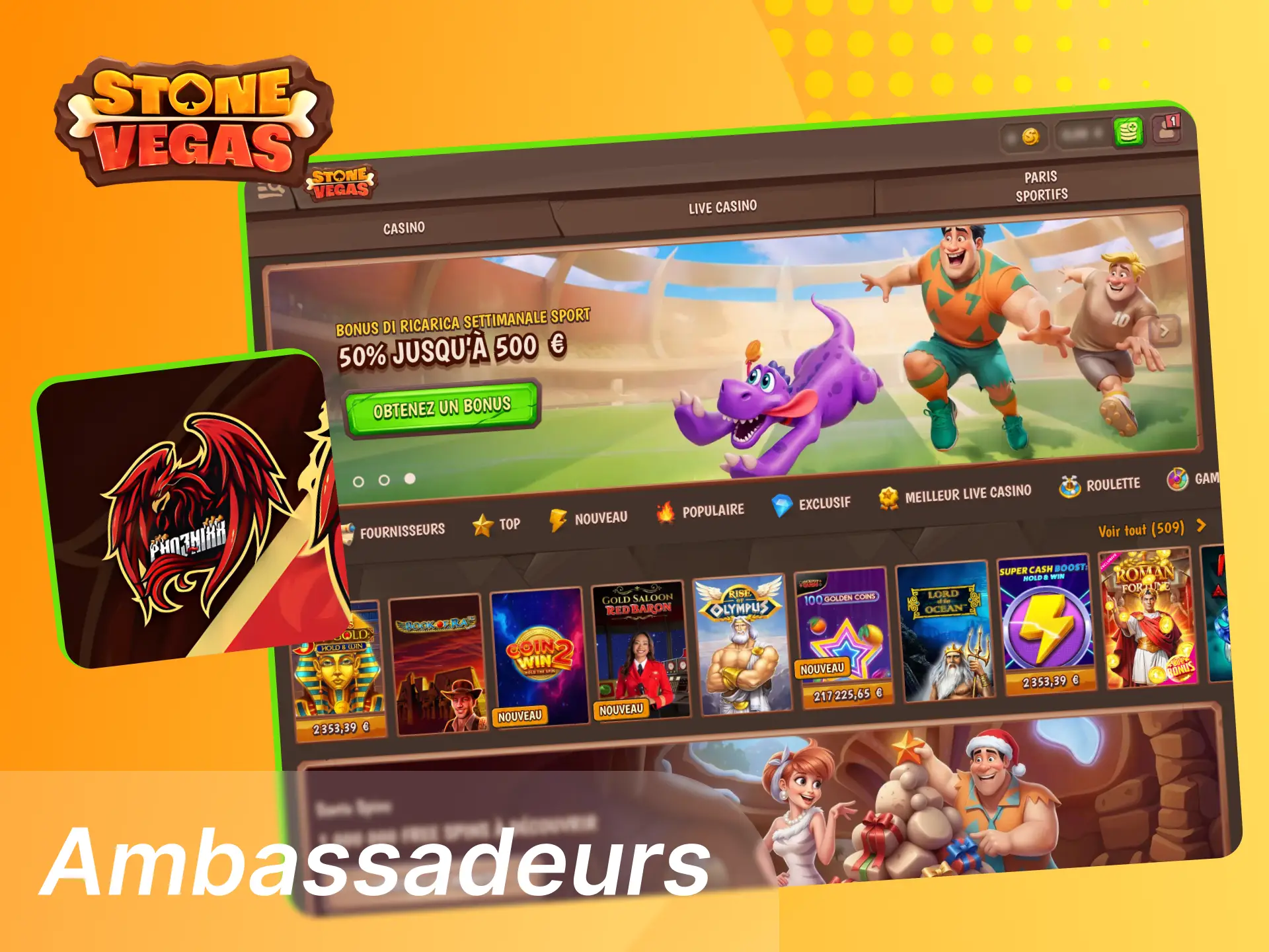 Stonevegas ambassadeurs sportifs et e‑sport en France, partenariats pour conseils, tournois et jeu responsable.