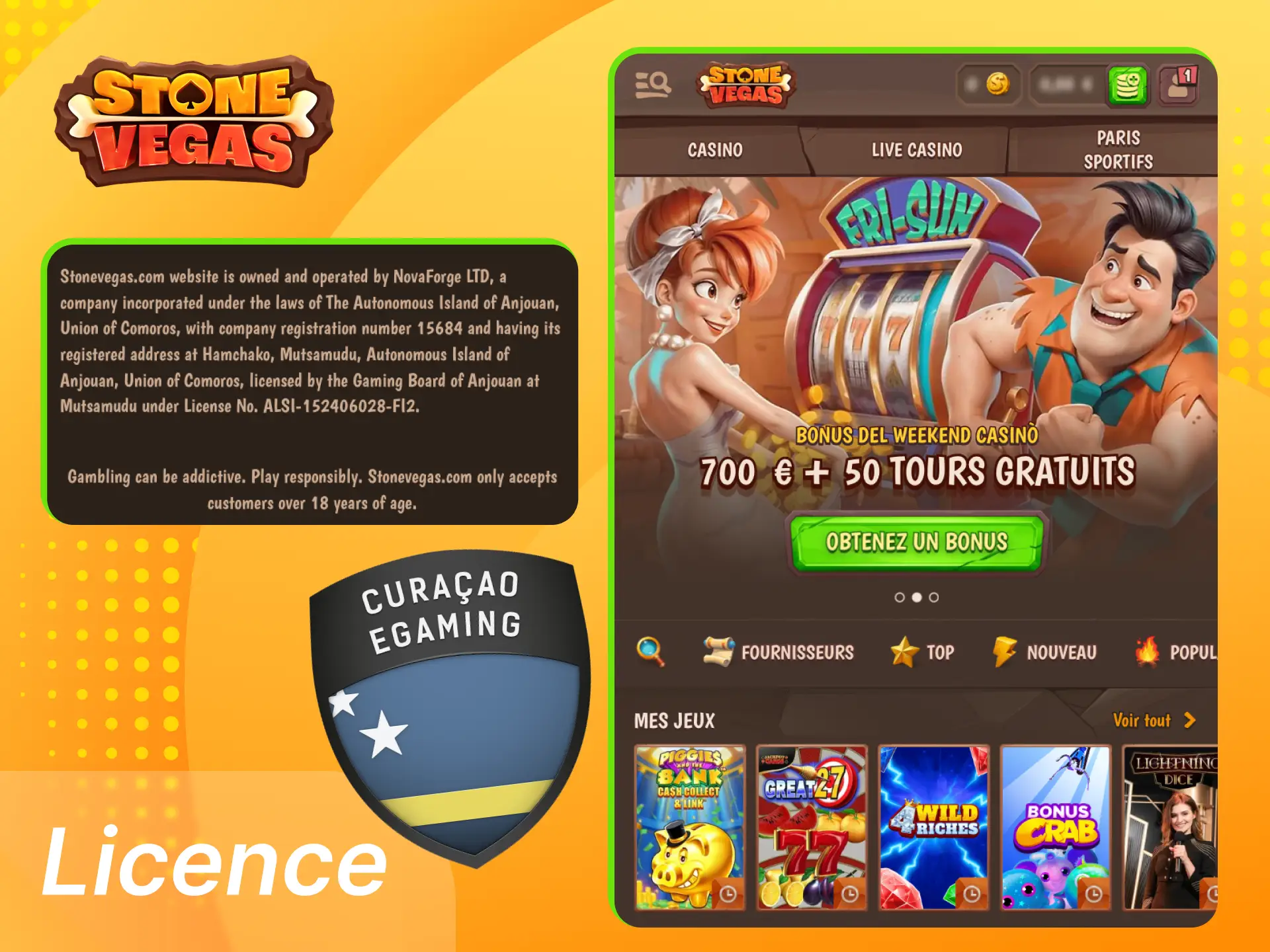 Stonevegas fondé en 2021 par Antoine Delcourt, équipe experte en paris et cybersécurité, licence Curaçao eGaming, bureaux à Paris et Malte.