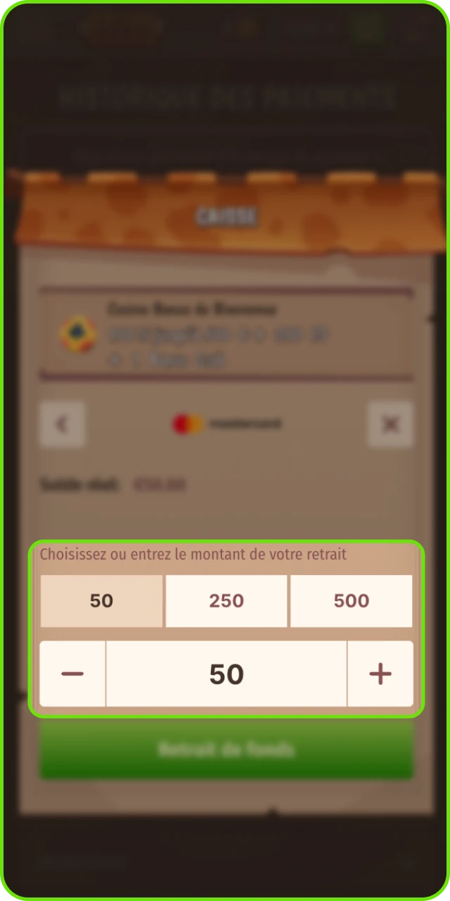 Saisir le montant à retirer en respectant les limites minimales et maximales sur Stonevegas.