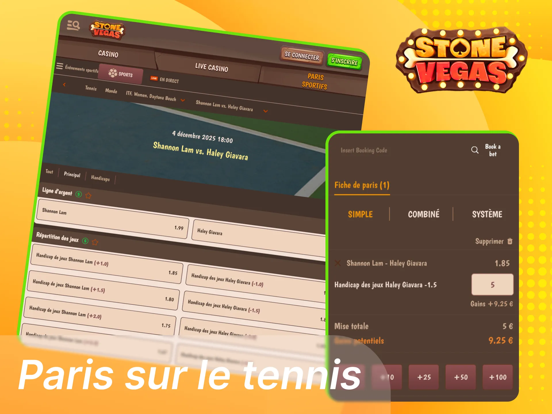 Atouts pour parier au tennis sur Stonevegas avec cotes en direct, marchés variés, Cash Out, suivi des matchs et outils de gestion responsable.